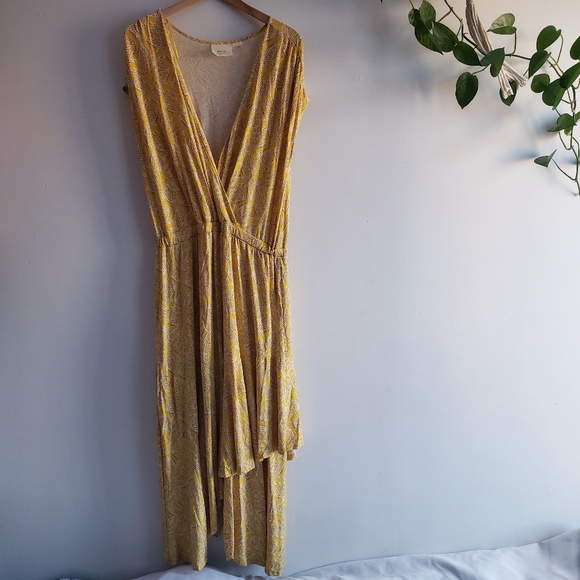 Anthropologie Long Maeve Print Fete Midi Dress Large Yellow summer Spring Dinner - Picture 3 of 14